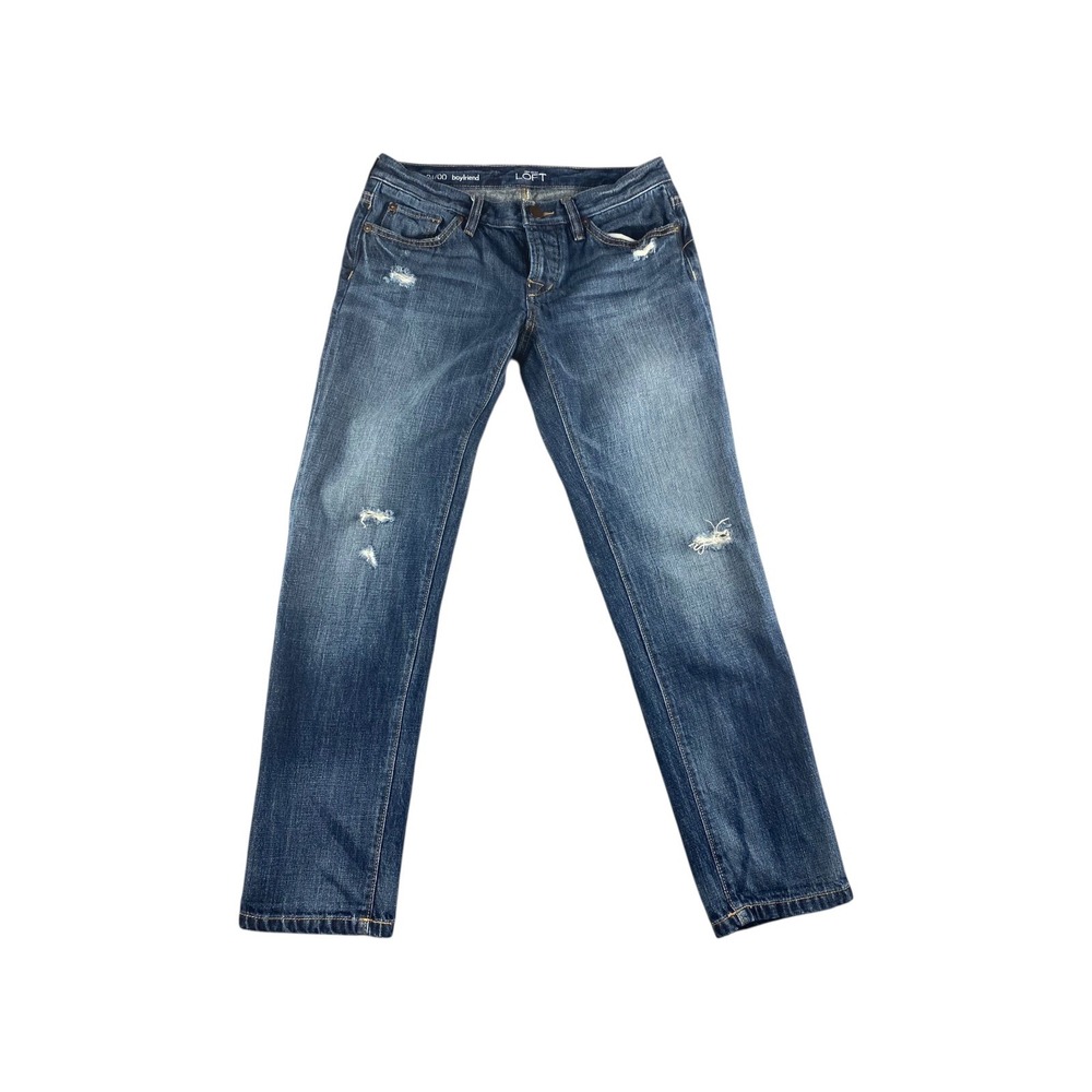 LOFT 24/00 Boyfriend Jeans Distressed‎ Medium Wash Denim